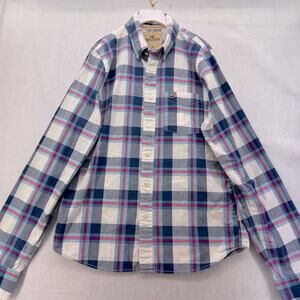 EUC Men’s Hollister Long Sleeve Plaid Button Down Short size XL Blue Pink White